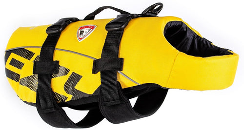 DFD Dog Life Jacket, Dog Life Vest for Swimming - Medium, Yellow | Adjustable Dog Swim Vest, Padded Neoprene Straps, Grab Handle, 50% More Flotation Material, Reflective Trim, Stays Upright
