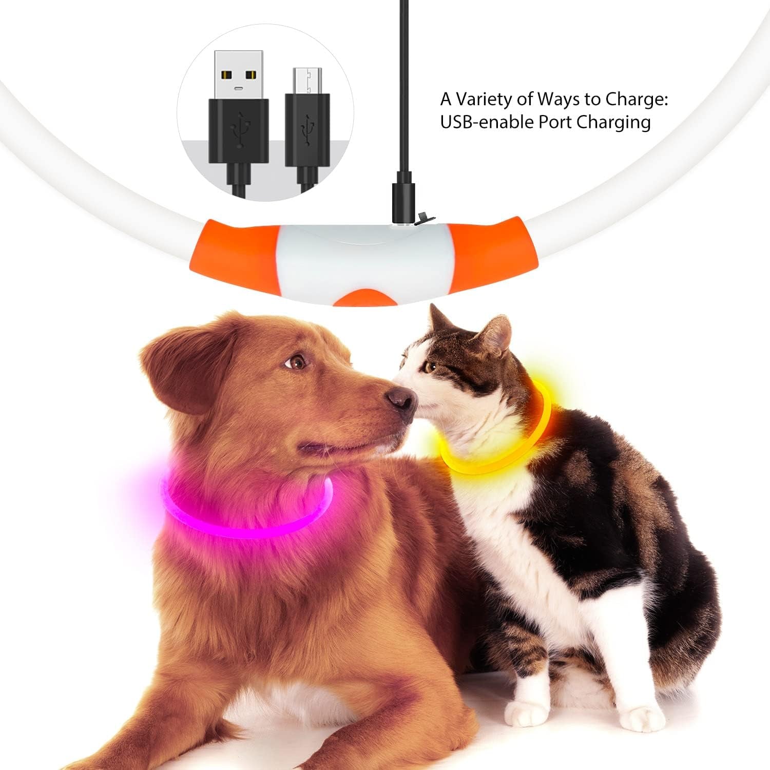 LED Dog Collar, USB Rechargeable Glowing Lighted up Collar | Cuttable Water-Resistant TPU Safety Collar Lights for Small Medium Large Dogs