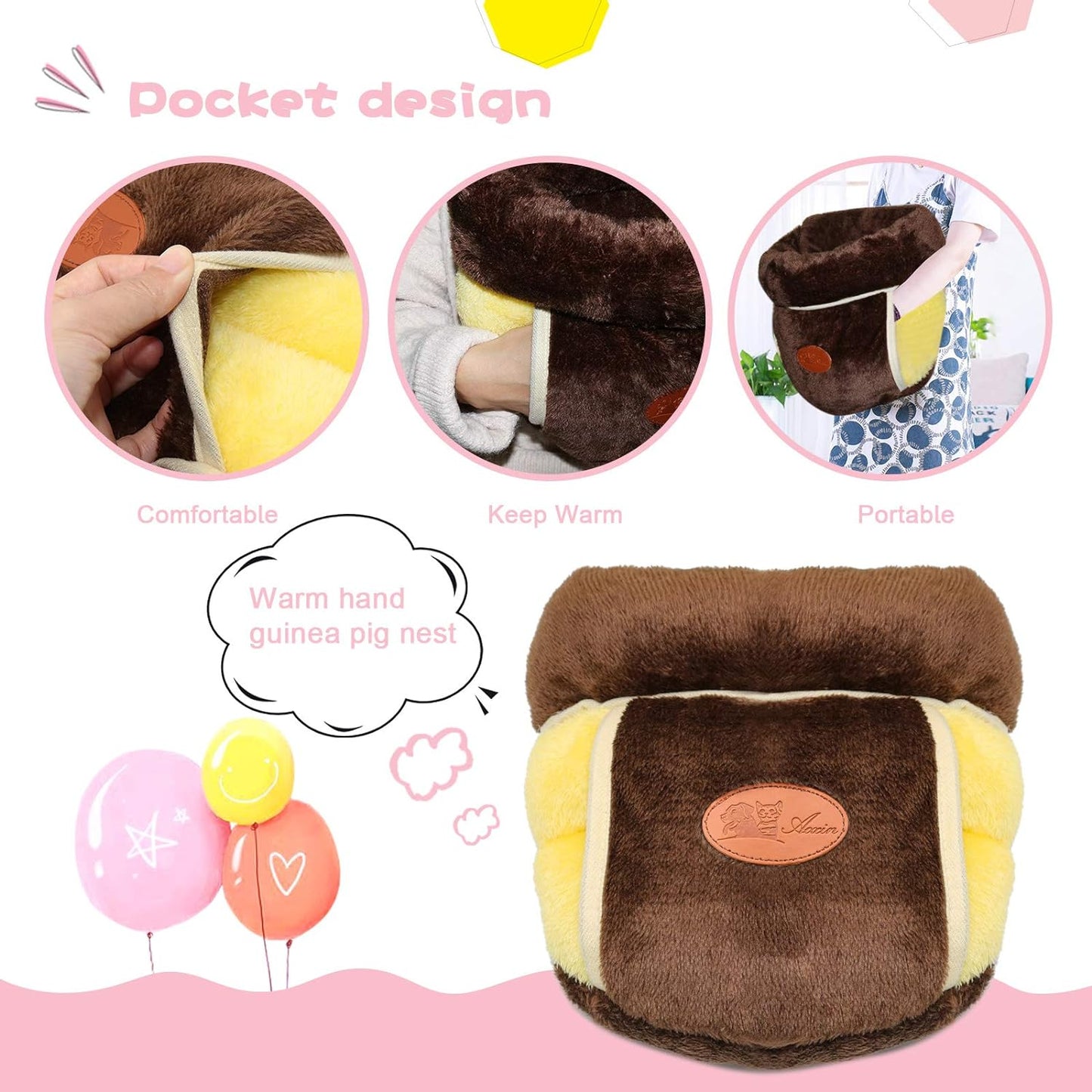 Guinea Pig Bed Cuddle Cave, Warm Fleece Hideout, Brown | Guinea Pig Cuddle Cave Cozy House, Portable Guinea Pig Hideout, Soft Coral Fleece, Washable Cushion
