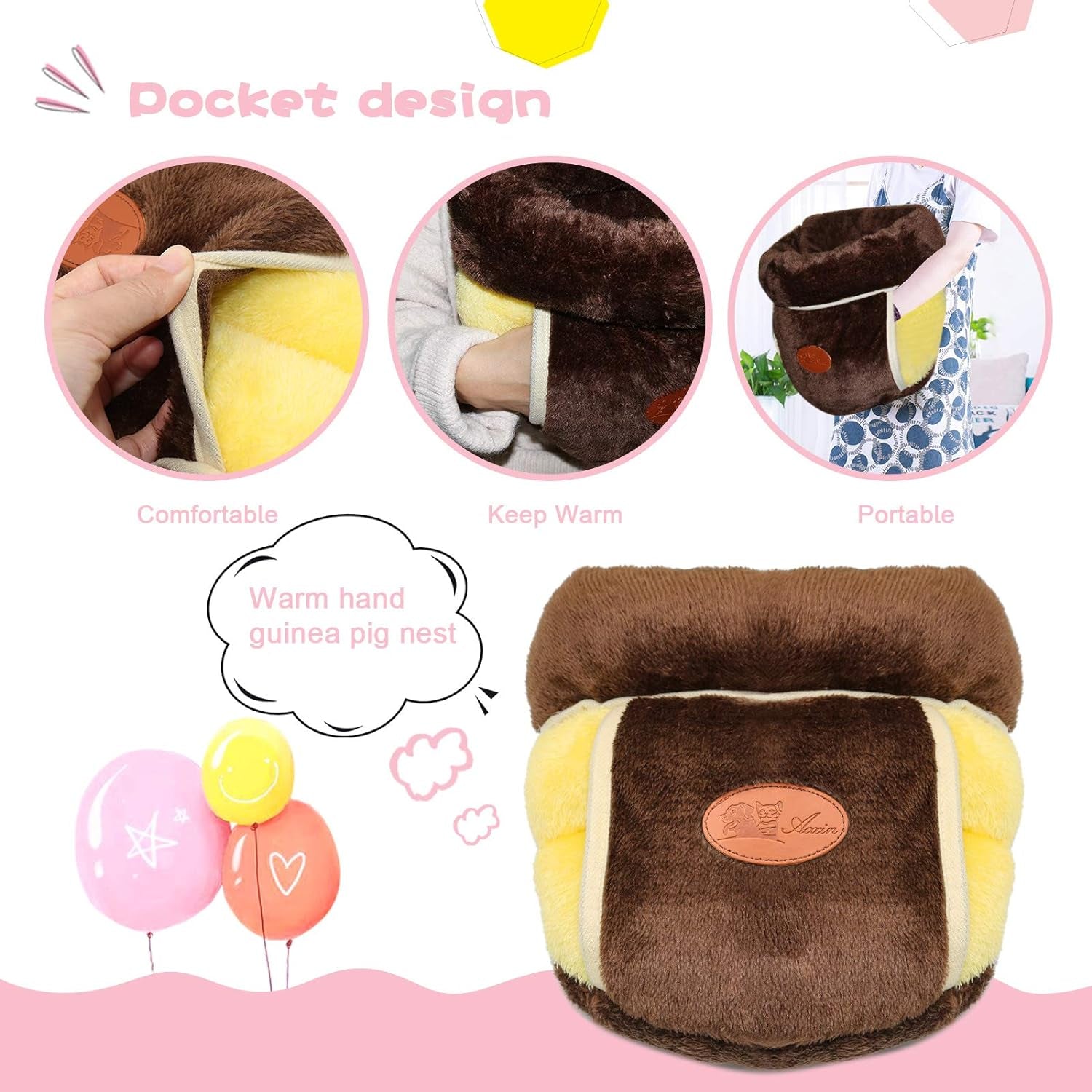 Guinea Pig Bed Cuddle Cave, Warm Fleece Hideout, Brown | Guinea Pig Cuddle Cave Cozy House, Portable Guinea Pig Hideout, Soft Coral Fleece, Washable Cushion