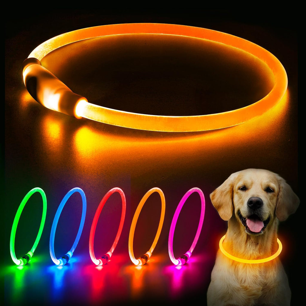 LED Dog Collar, USB Rechargeable Glowing Lighted up Collar | Cuttable Water-Resistant TPU Safety Collar Lights for Small Medium Large Dogs