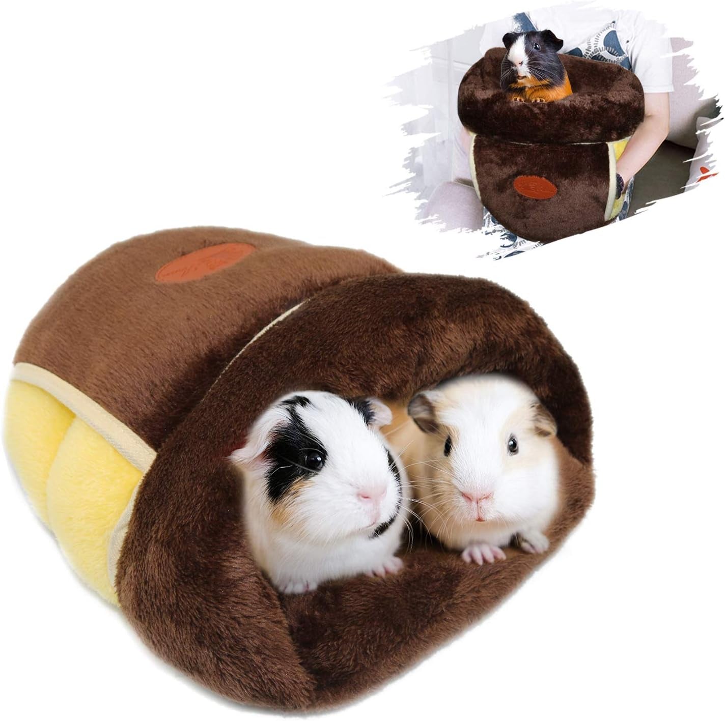 Guinea Pig Bed Cuddle Cave, Warm Fleece Hideout, Brown | Guinea Pig Cuddle Cave Cozy House, Portable Guinea Pig Hideout, Soft Coral Fleece, Washable Cushion
