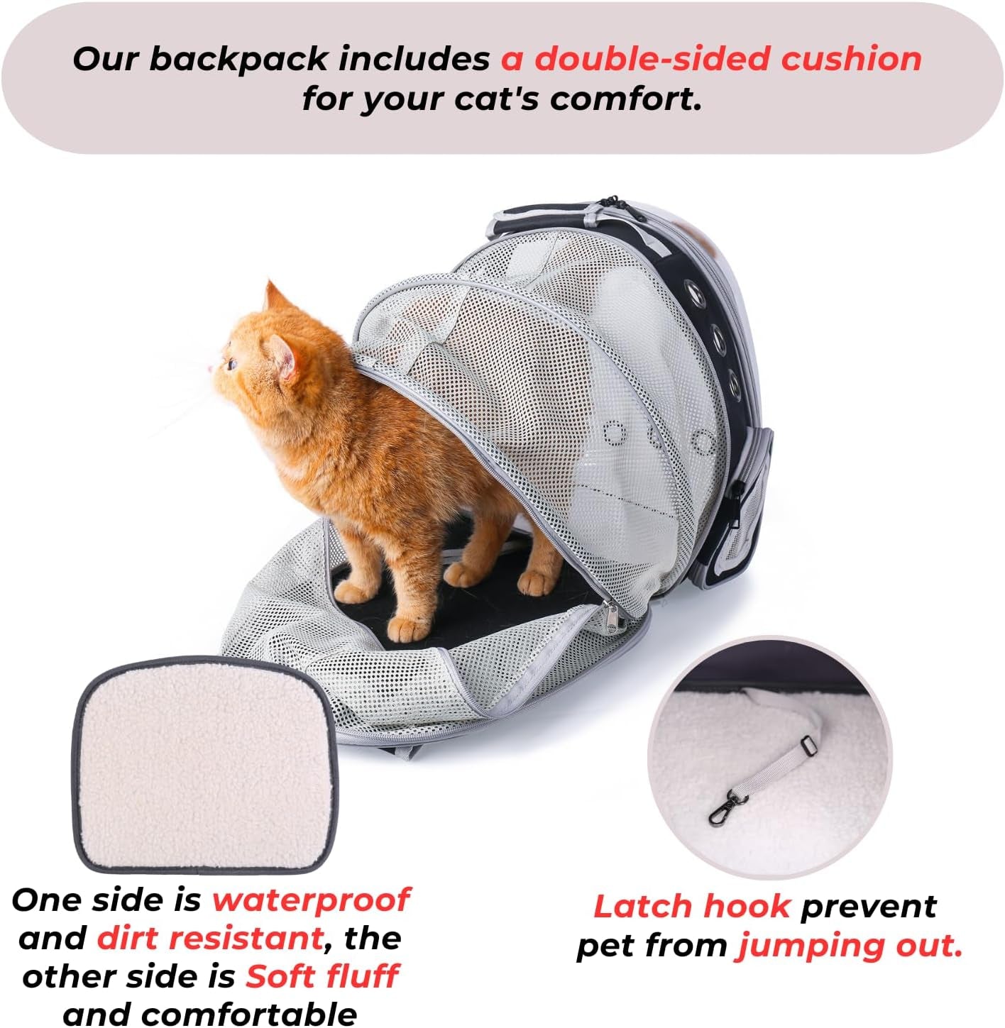 Cat Carrier Backpack, Expandable Bubble Pet Carrier for Cats and Small Dogs, Airline Approved Travel Backpack for Hiking, Walking & Outdoor Adventures - Supports up to 14 Lbs