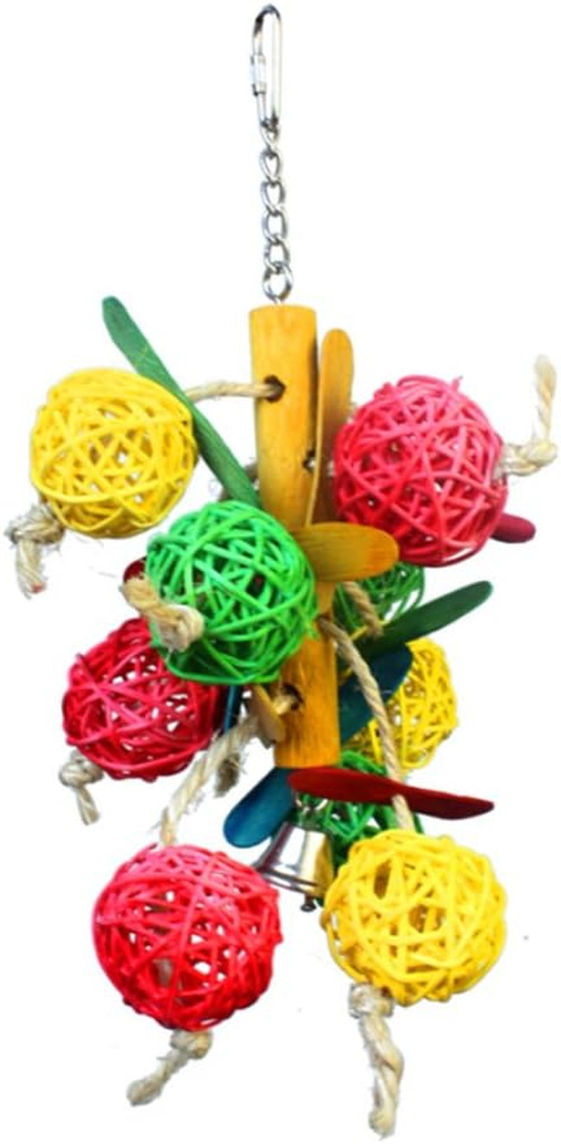 Hy Pet Parrot Chewing Swing Toys with Rattan Ball String Hanging Rope Bells for Macaw African Greys Budgies(2 Design) (B)