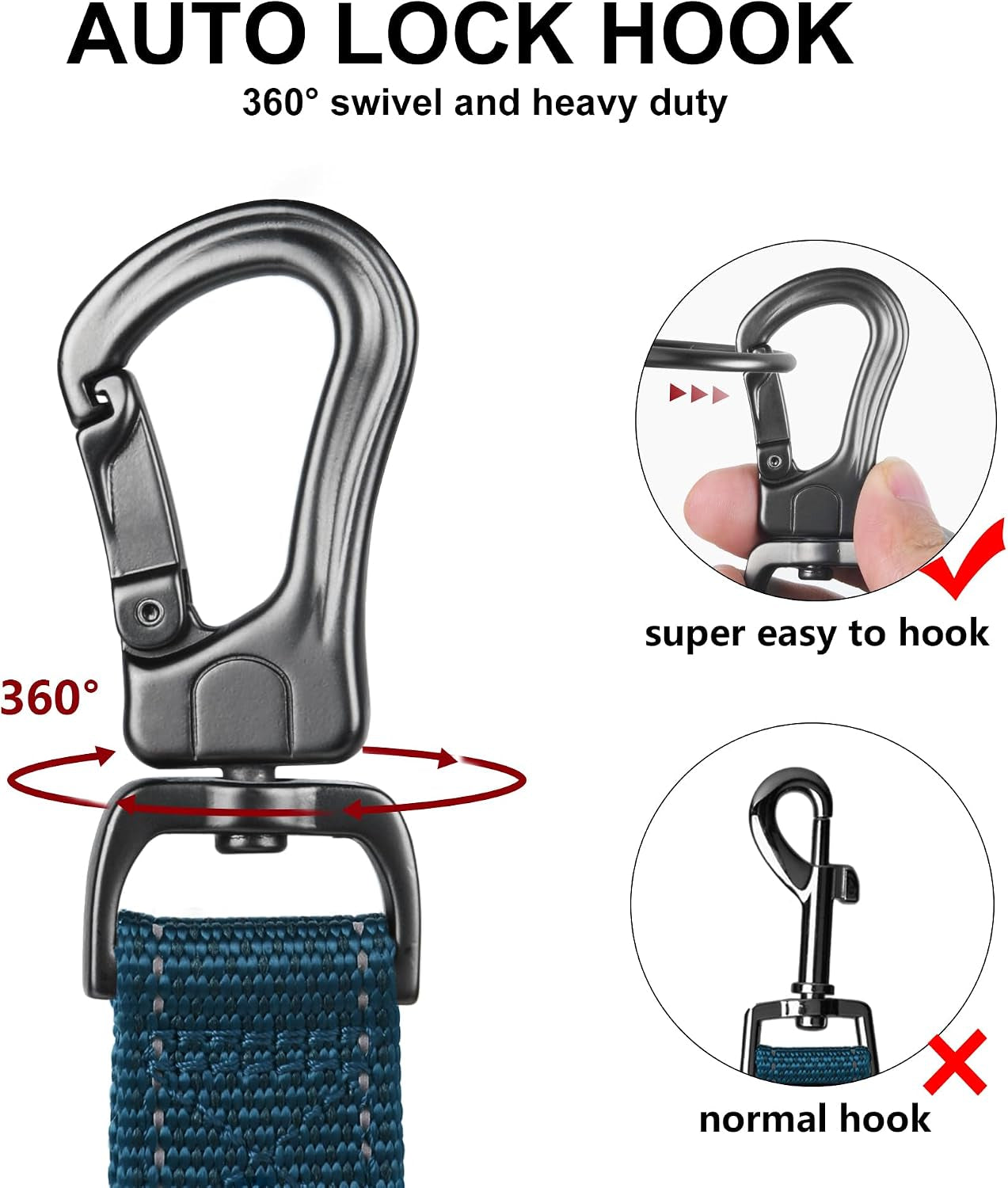 5FT 1IN Heavy Duty Dog Leash for Large Dogs with 2 Padded Handles | Traffic Handle Extra Control, Auto Lock Hook, Strong Reflective Walking Leash for Night Safety, Medium and Large Breeds,Blue