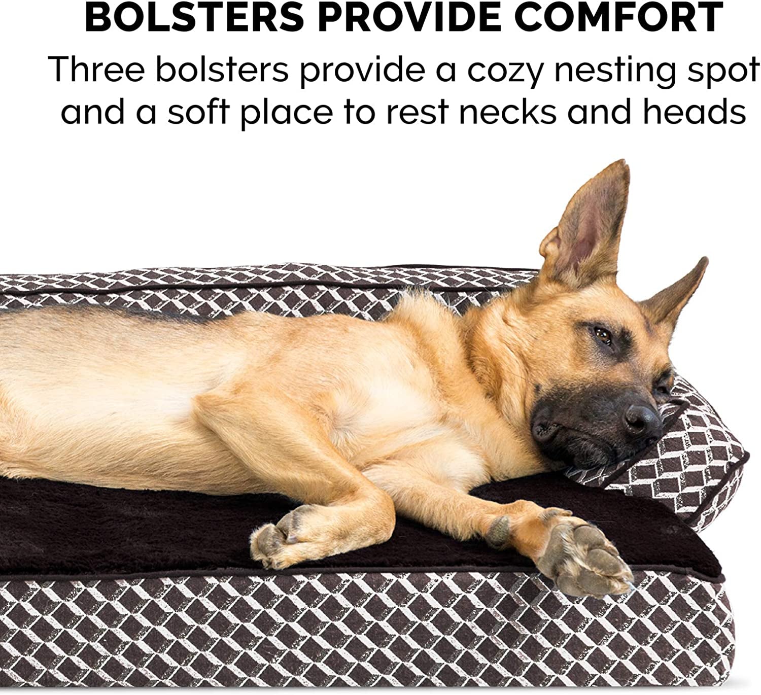 Orthopedic Dog Bed for Small Dogs W/ Removable Bolsters & Washable Cover, for Dogs up to 20 Lbs - Plush & Woven Decor Comfy Couch Sofa - Diamond Brown, Small