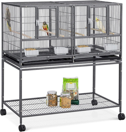 Yaheetech 41.5" Stackable Divided Breeder Breeding Parakeet Bird Cage for Canaries Cockatiels Lovebirds Finches Budgies Small Parrots with Rolling Stand, Black