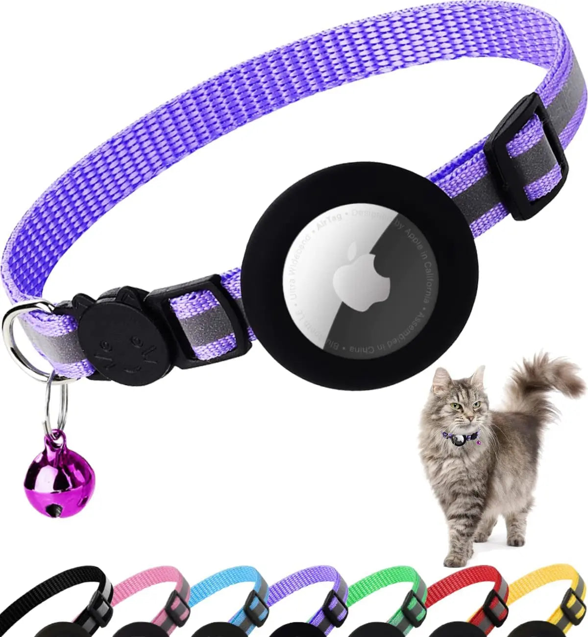 AirTag Cat Collar – Secure & Stylish Reflective Breakaway Collar with Holder & Bell