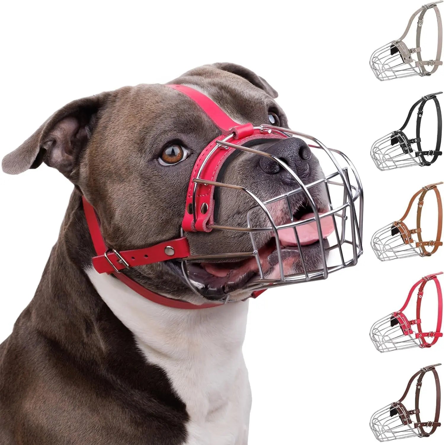 Breathable Metal Basket Dog Muzzle for Large Dogs with Leather Straps