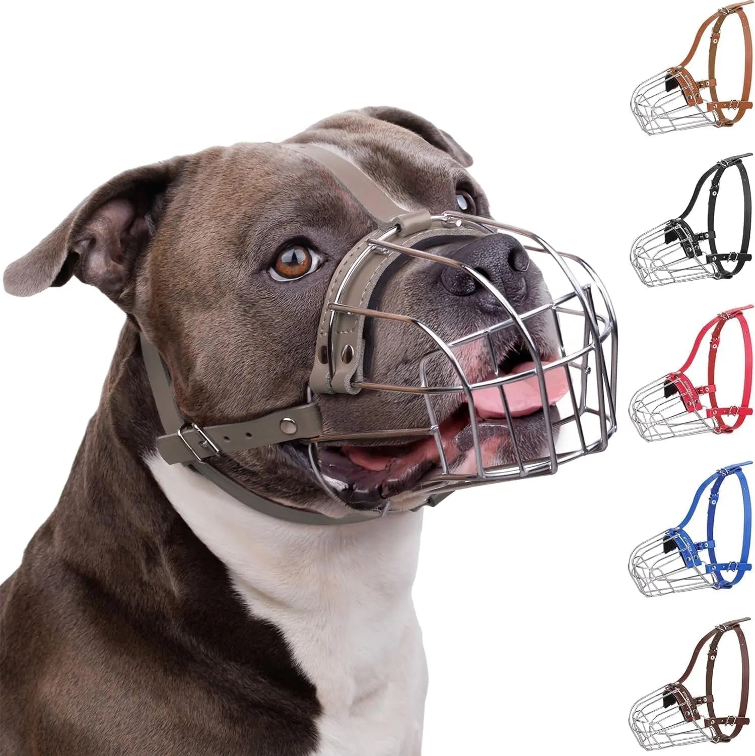 Breathable Metal Basket Dog Muzzle for Large Dogs with Leather Straps