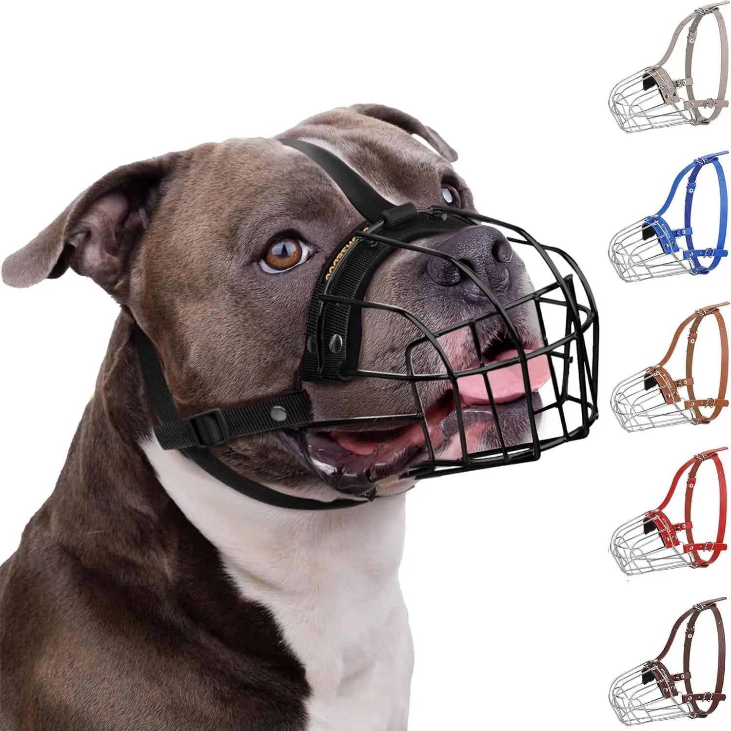 Breathable Metal Basket Dog Muzzle for Large Dogs with Leather Straps