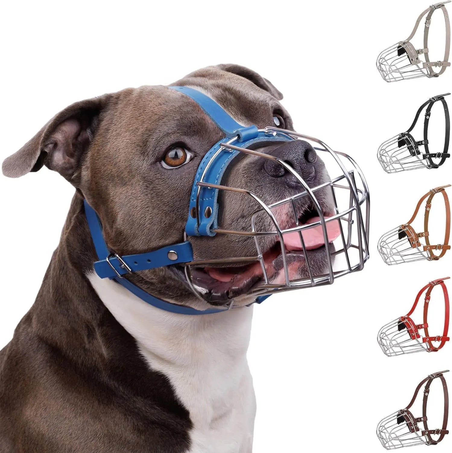 Breathable Metal Basket Dog Muzzle for Large Dogs with Leather Straps