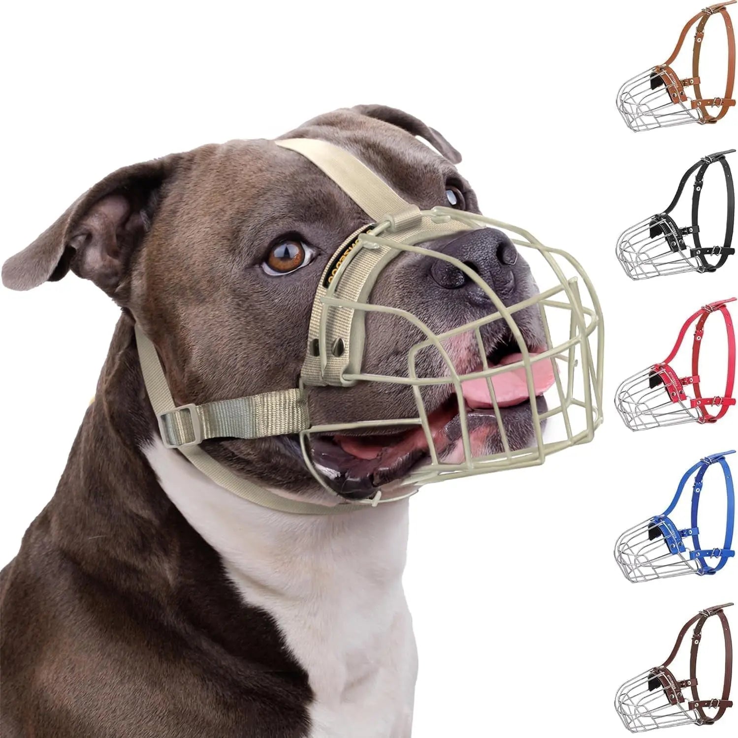Breathable Metal Basket Dog Muzzle for Large Dogs with Leather Straps
