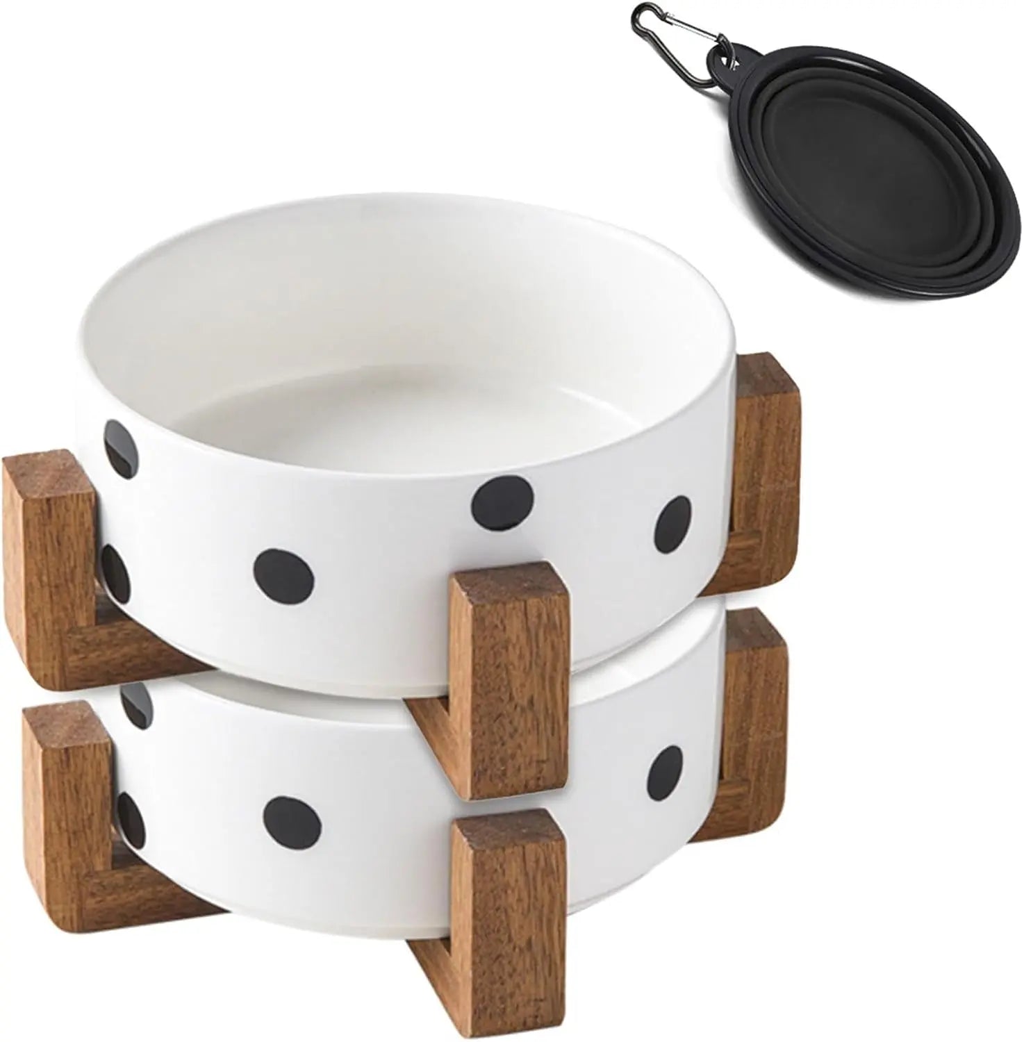 Ceramic Cat & Small Dog Bowl Set with Stand 13.5oz Non Slip Double