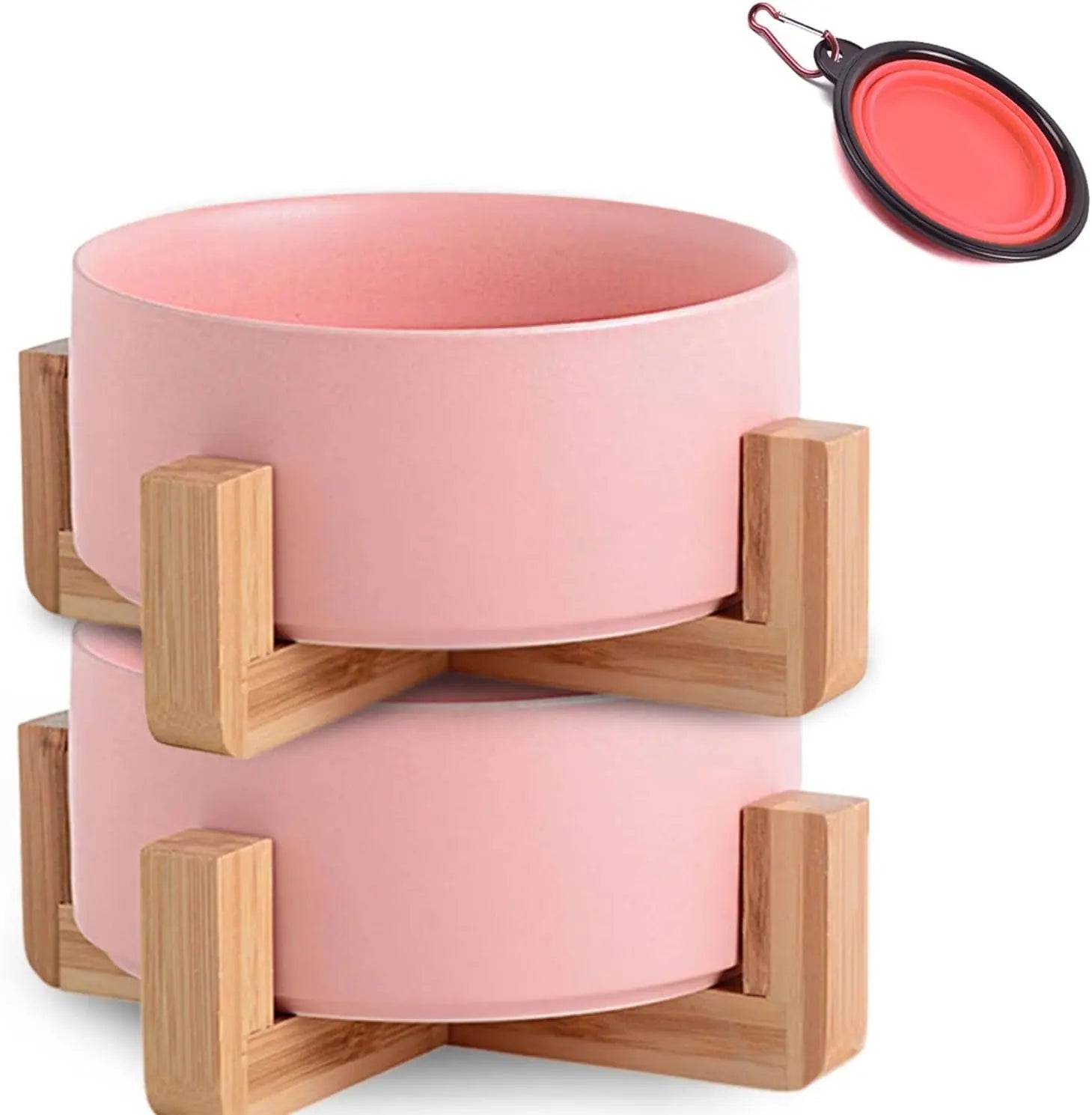 Ceramic Cat & Small Dog Bowl Set with Stand 13.5oz Non Slip Double