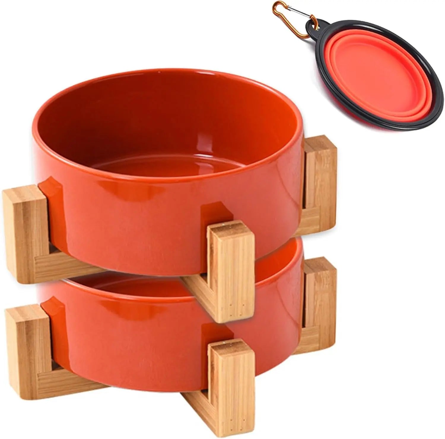Ceramic Cat & Small Dog Bowl Set with Stand 13.5oz Non Slip Double
