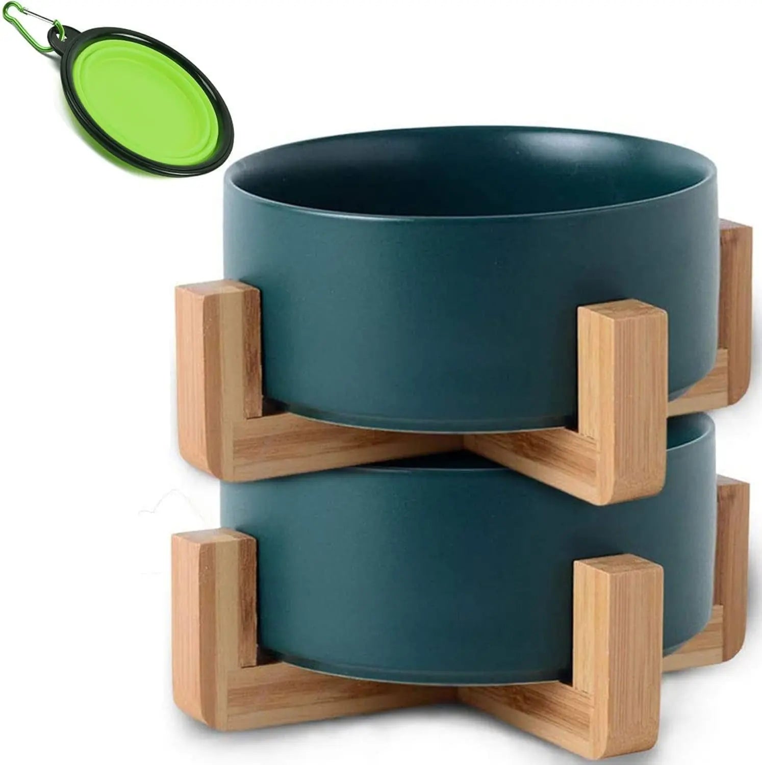 Ceramic Cat & Small Dog Bowl Set with Stand 13.5oz Non Slip Double