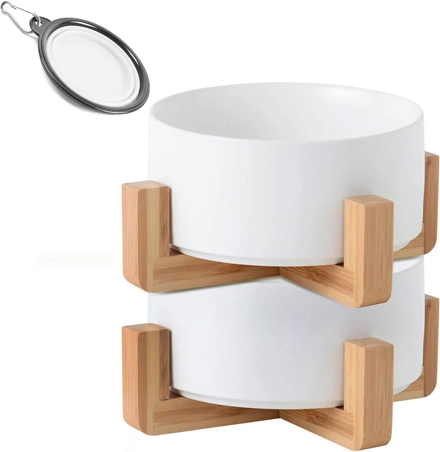Ceramic Cat & Small Dog Bowl Set with Stand 13.5oz Non Slip Double