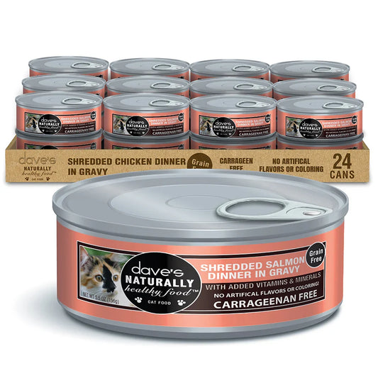 Dave's Naturally Healthy Grain Free Shredded Salmon Dinner in Gravy Wet Cat Food (5.5oz)