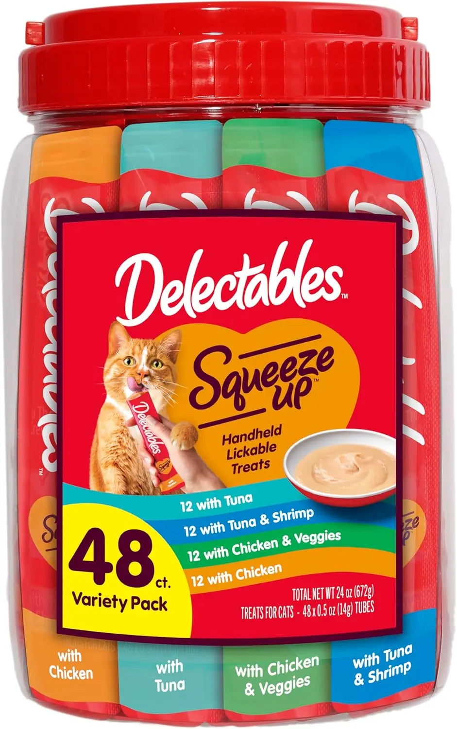 Delectables Squeeze Up Cat Treats Variety Pack, Creamy Puree Tubes