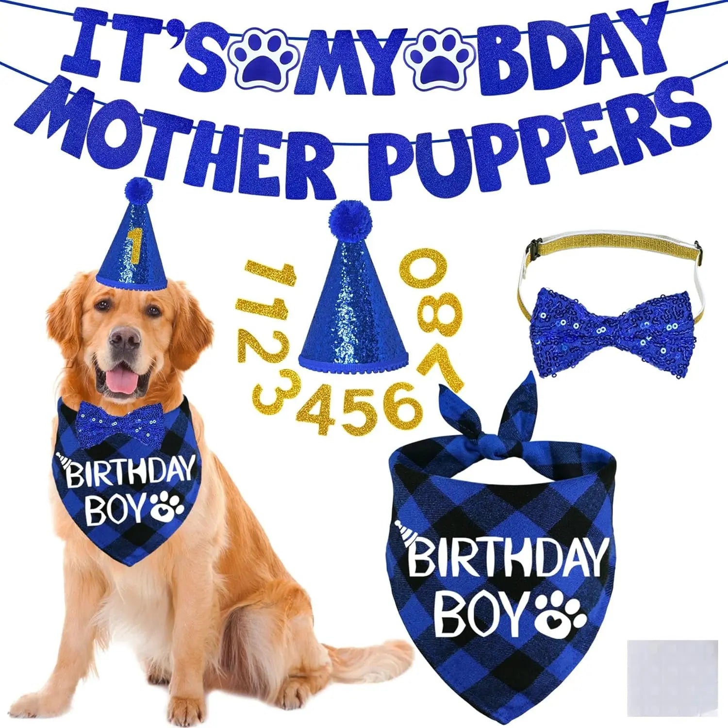 Dog Birthday Decorations Set Hat Bandana Bow Tie Banner Multi Size