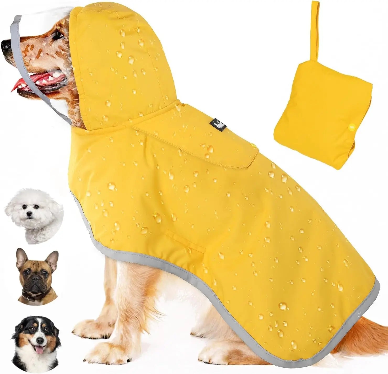 Dog Raincoat with Clear Hood Reflective Trim Adjustable XS–3XL in 3 colors