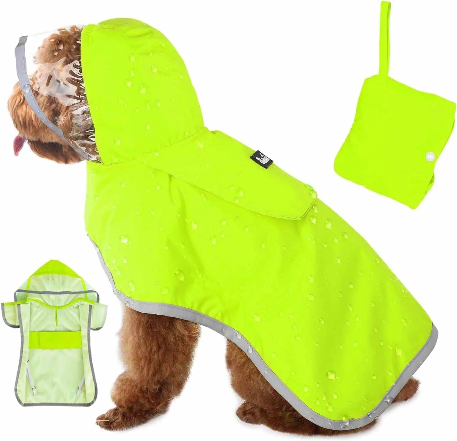Dog Raincoat with Clear Hood Reflective Trim Adjustable XS–3XL in 3 colors