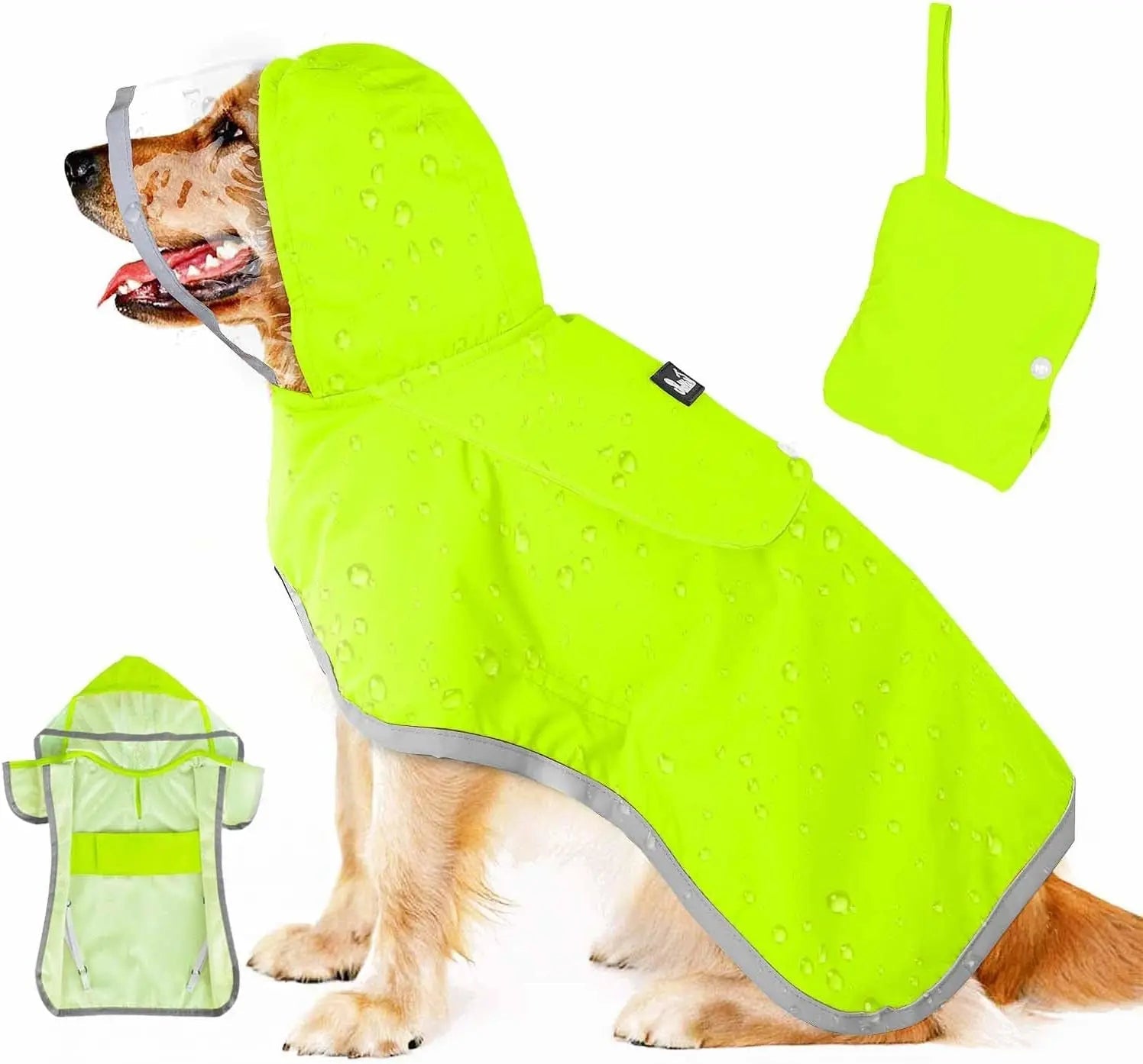 Dog Raincoat with Clear Hood Reflective Trim Adjustable XS–3XL in 3 colors