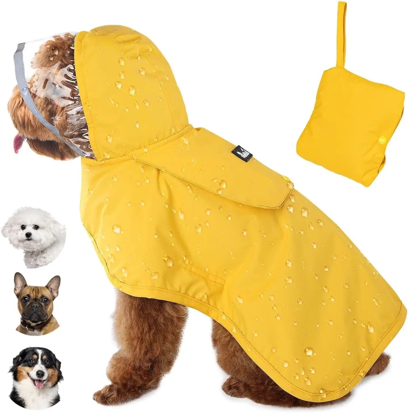 Dog Raincoat with Clear Hood Reflective Trim Adjustable XS–3XL in 3 colors