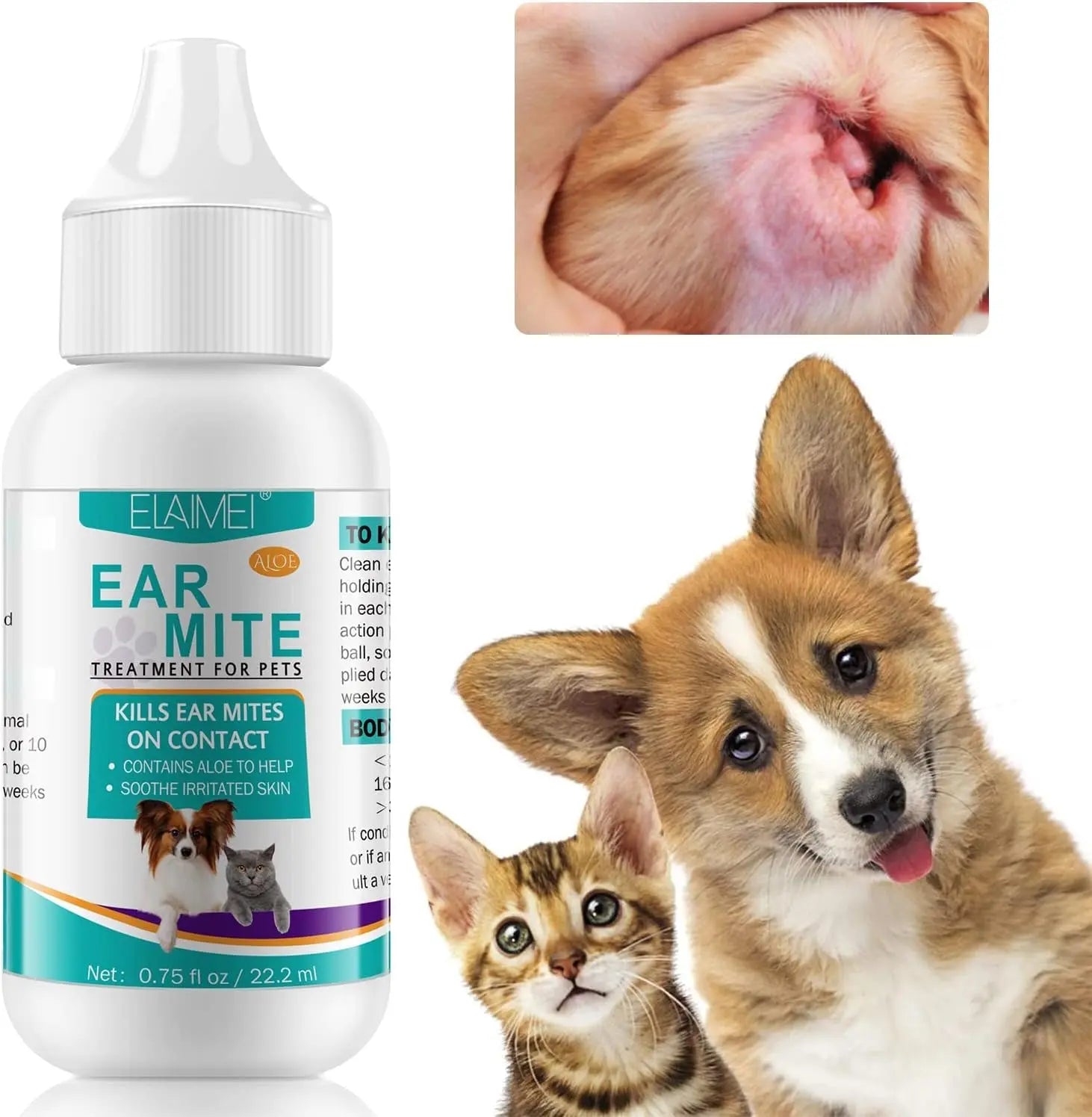 Ear Mite Treatment for Dogs & Cats – Fast-Acting Drops with Aloe Vera (0.75 oz)