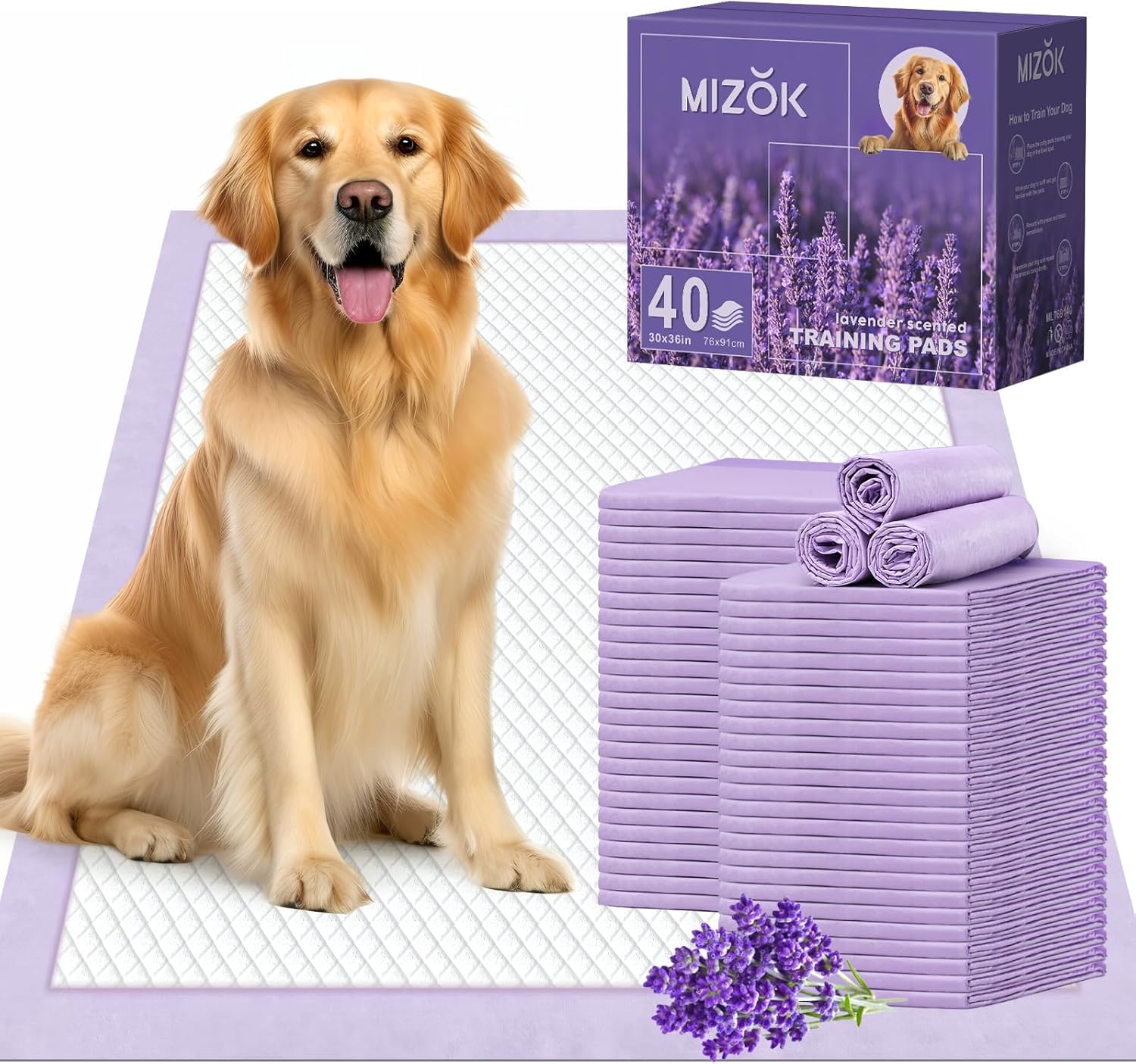 Extra Large Dog Pee Pads 28x34 Lavender Scent Leak Proof 8 Cup 40 Count