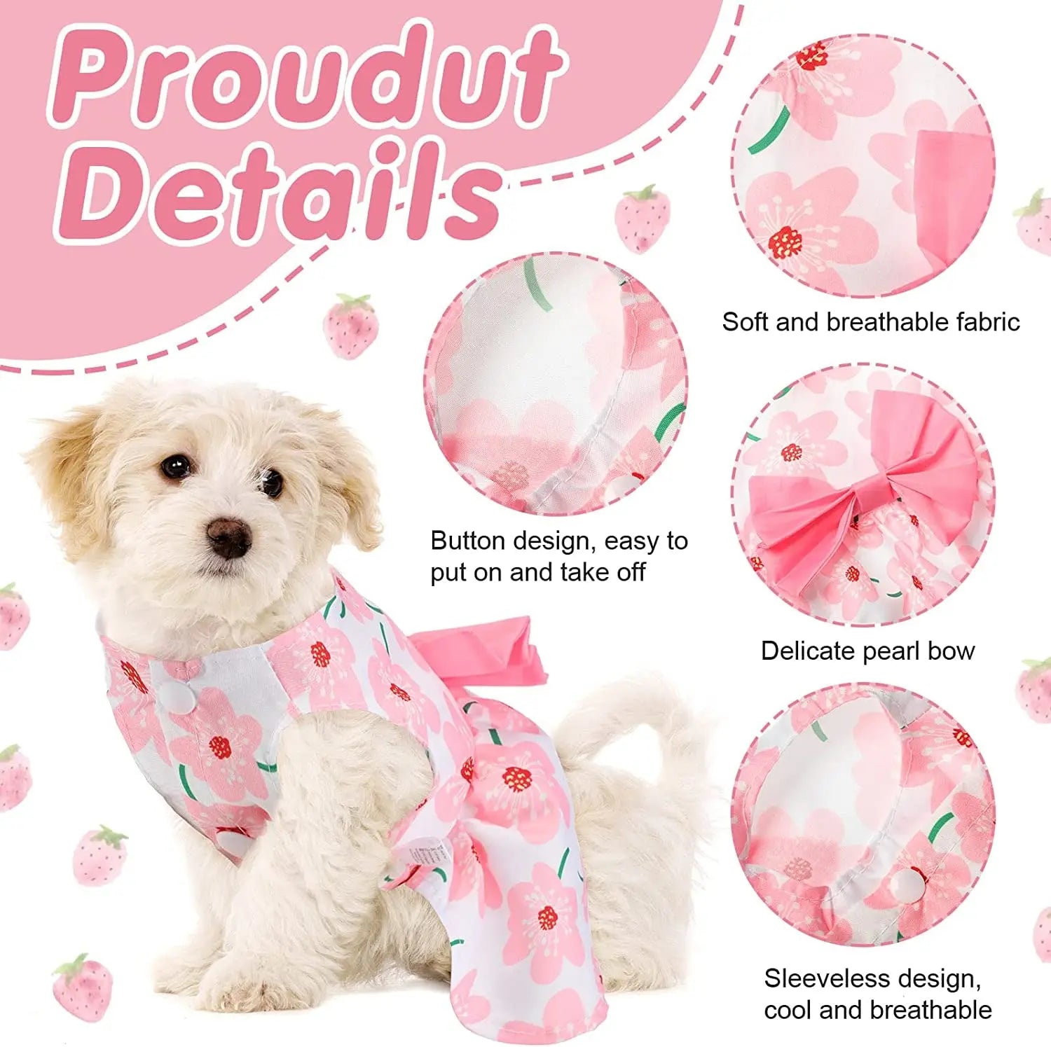 Floral Dog Dress Set Bow Summer Puppy Skirt Outfit Small Dogs Cats 5 Pack