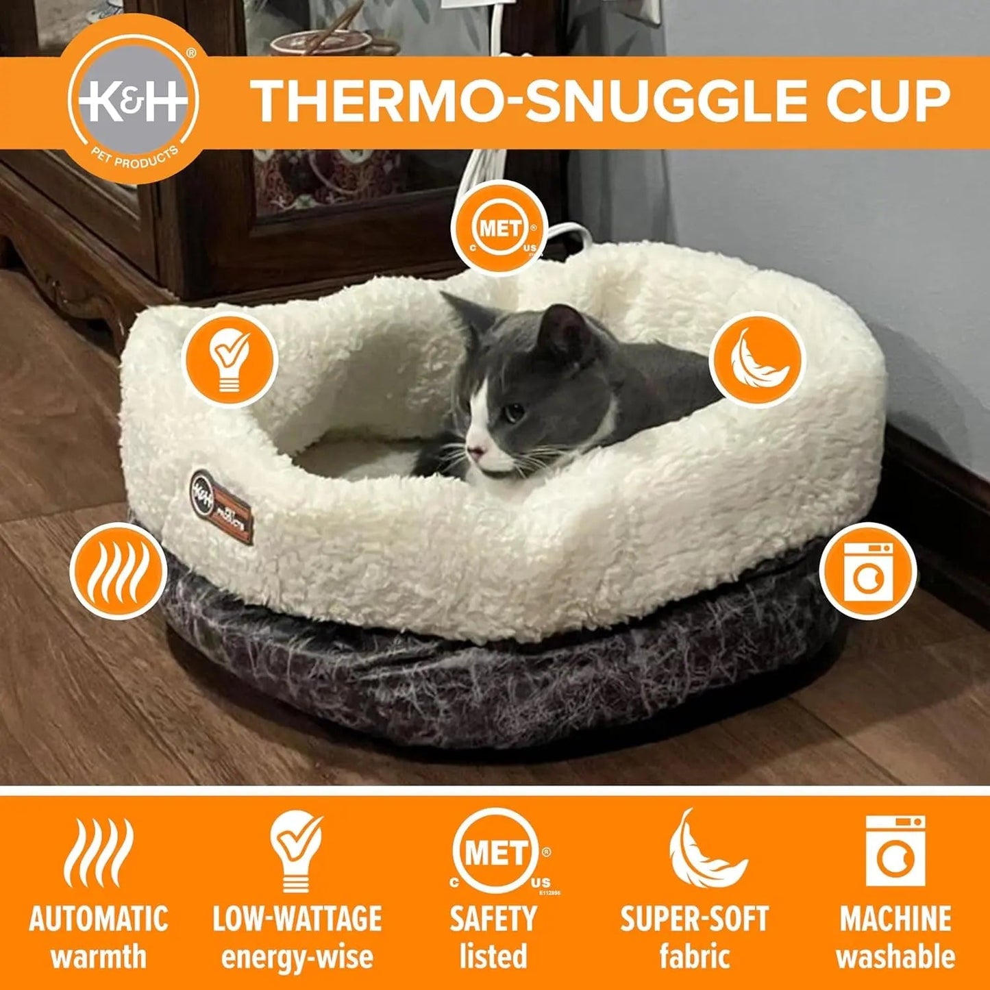 Heated Cat Bed - Soft and Cozy Snuggle Cup for Ultimate Cat Comfort