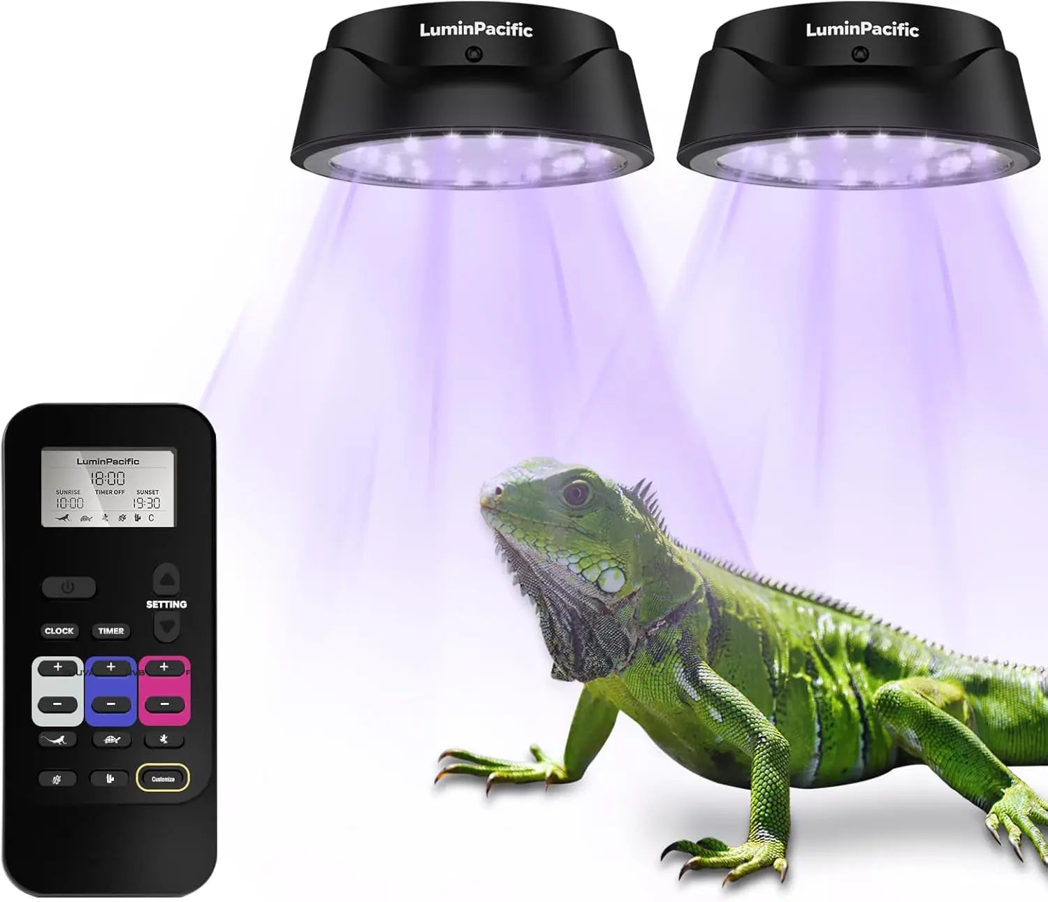 LED Reptile Light with Remote – UVA UVB FR Lamp, Timer, Dimmable (Zones 1–4)