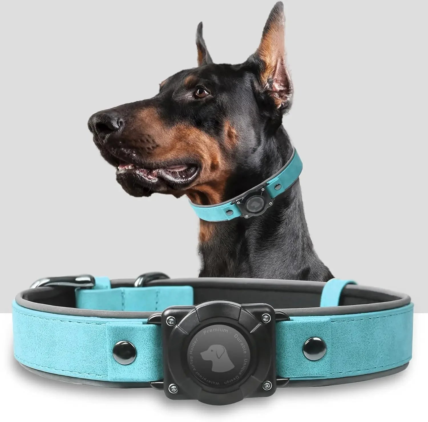 Leather AirTag Dog Collar - Elegant Design with Built-In Holder for Enhanced Pet Safety