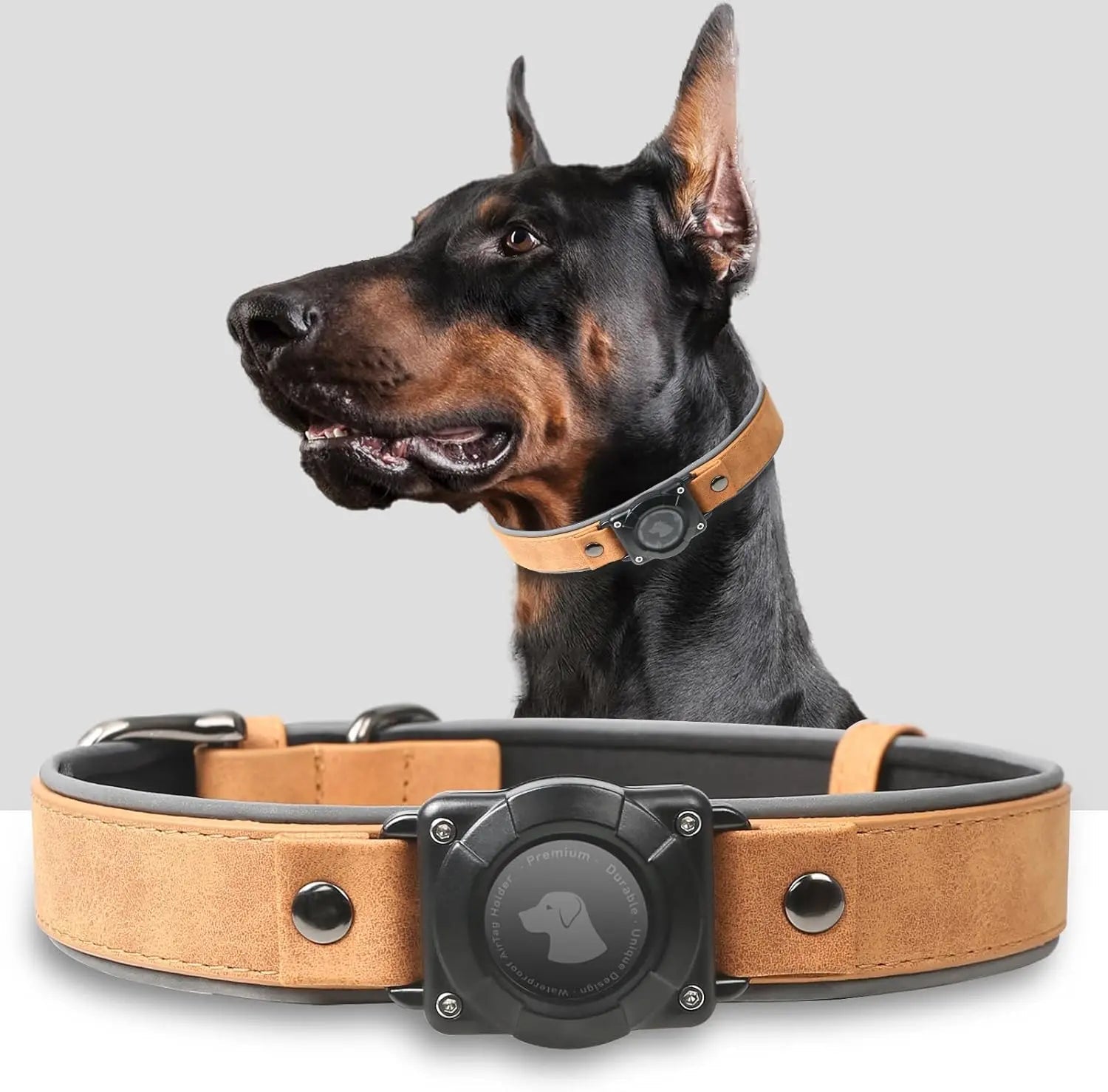Leather AirTag Dog Collar - Elegant Design with Built-In Holder for Enhanced Pet Safety