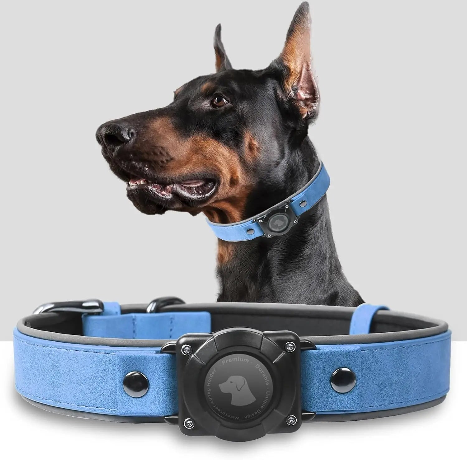 Leather AirTag Dog Collar - Elegant Design with Built-In Holder for Enhanced Pet Safety