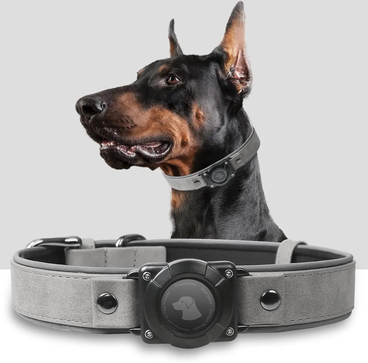 Leather AirTag Dog Collar - Elegant Design with Built-In Holder for Enhanced Pet Safety