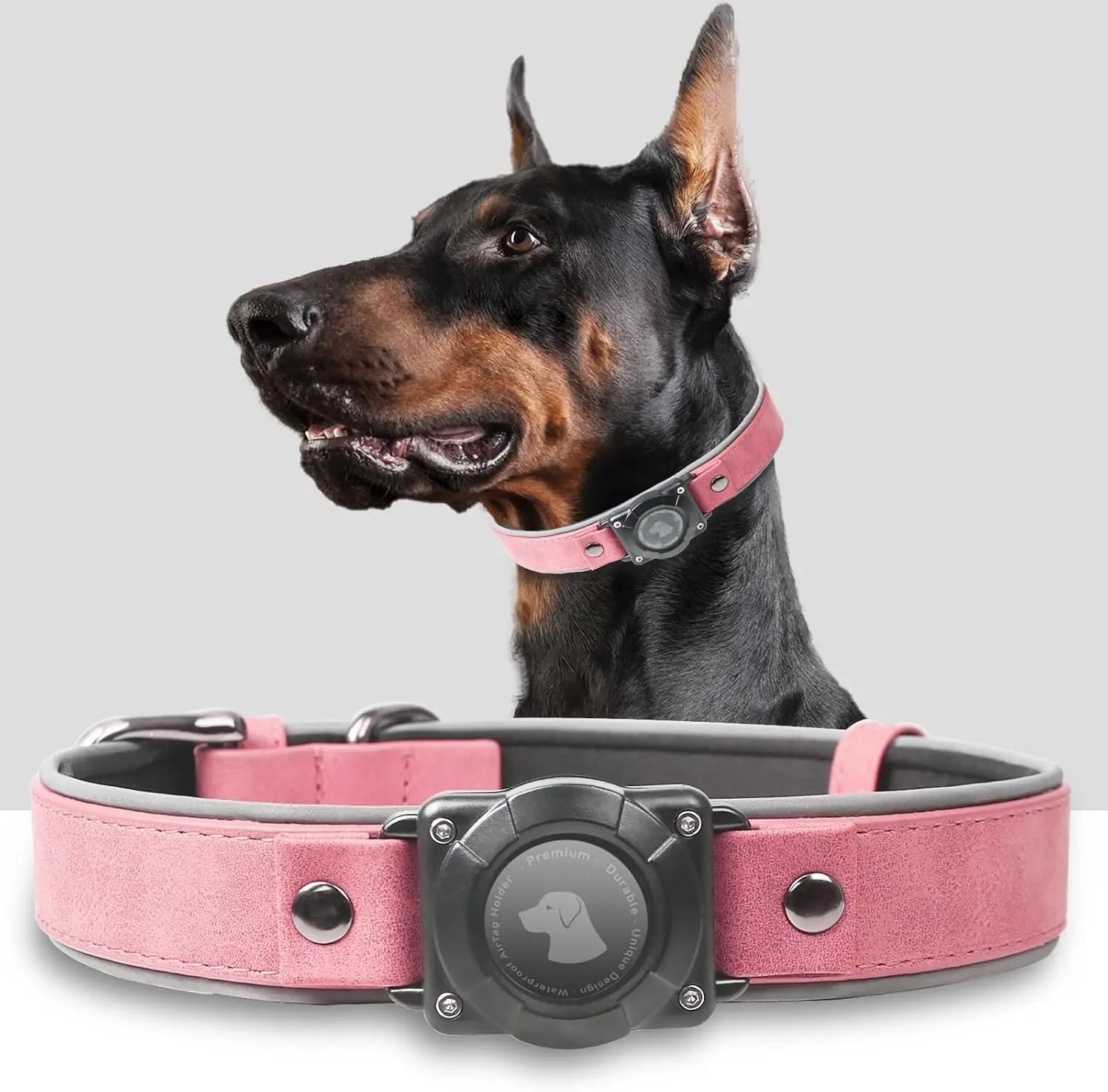 Leather AirTag Dog Collar - Elegant Design with Built-In Holder for Enhanced Pet Safety
