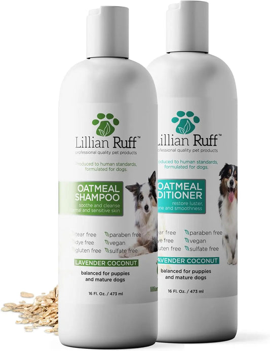 Soothing Hypoallergenic Dog Shampoo and Conditioner Set with Oatmeal - Lillian Ruff HypoCare+