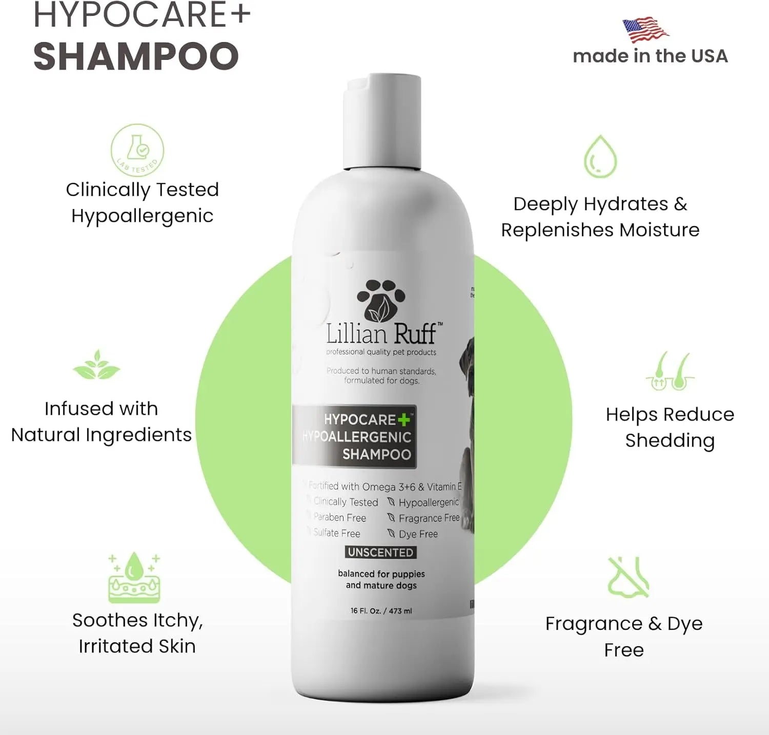 Soothing Hypoallergenic Dog Shampoo and Conditioner Set with Oatmeal - Lillian Ruff HypoCare+