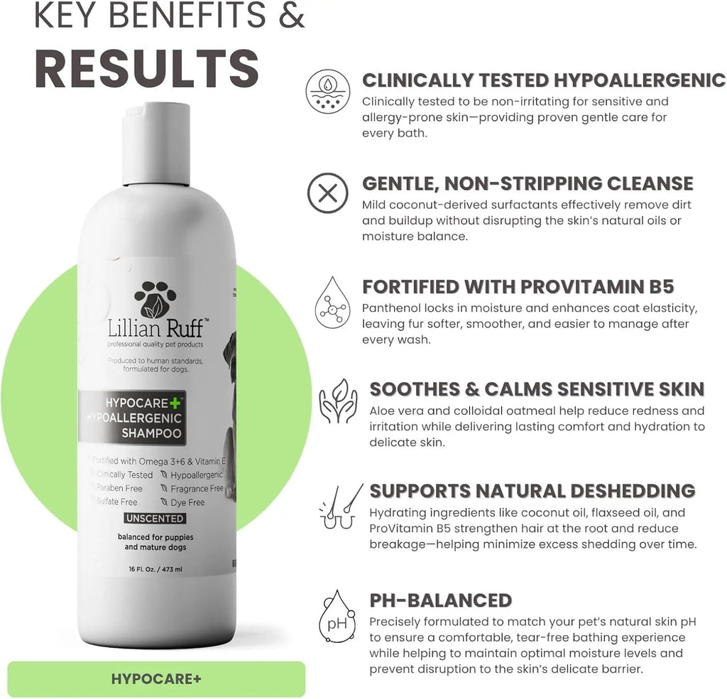 Soothing Hypoallergenic Dog Shampoo and Conditioner Set with Oatmeal - Lillian Ruff HypoCare+