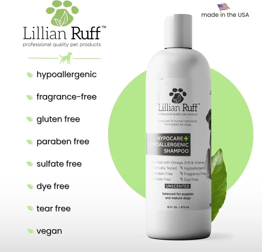 Soothing Hypoallergenic Dog Shampoo and Conditioner Set with Oatmeal - Lillian Ruff HypoCare+