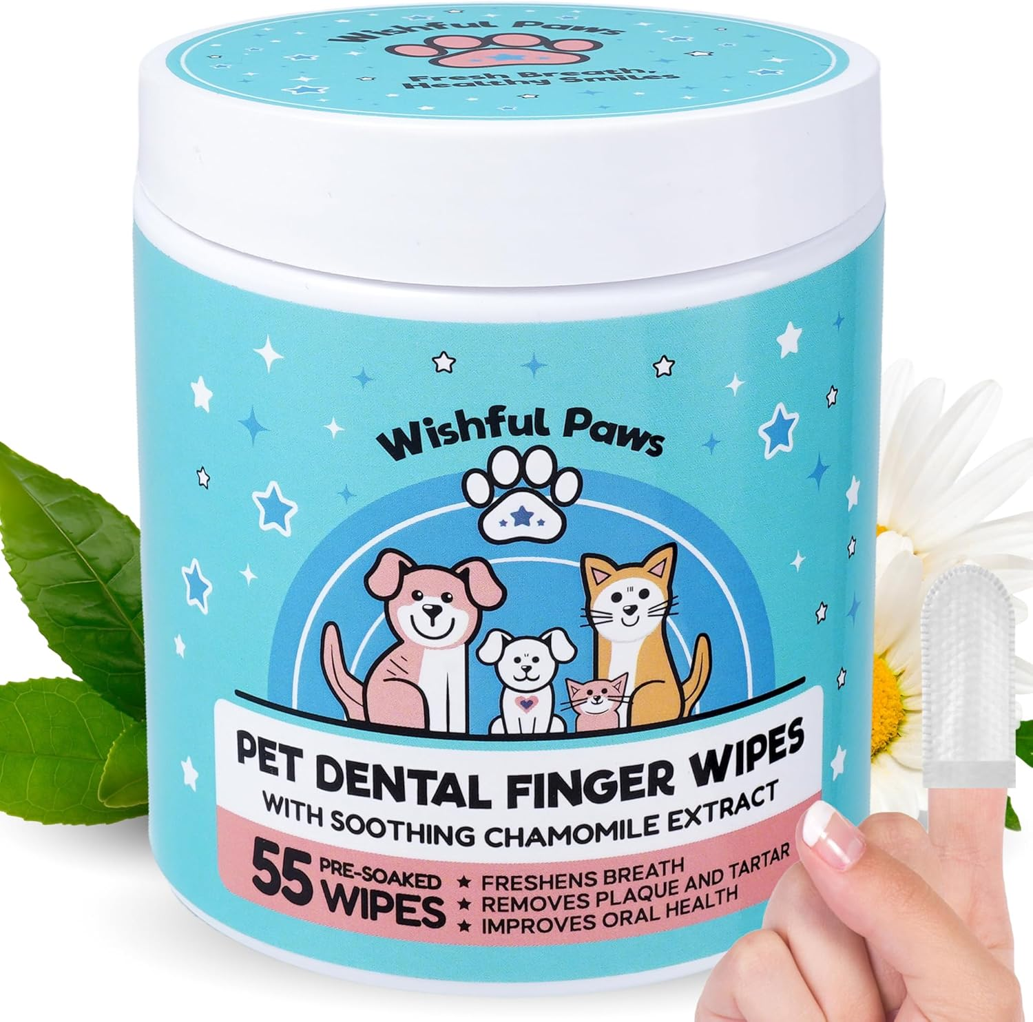 Pet Dental Wipes Dog Cat Teeth Cleaning Plaque Tartar Breath Freshener 55Ct