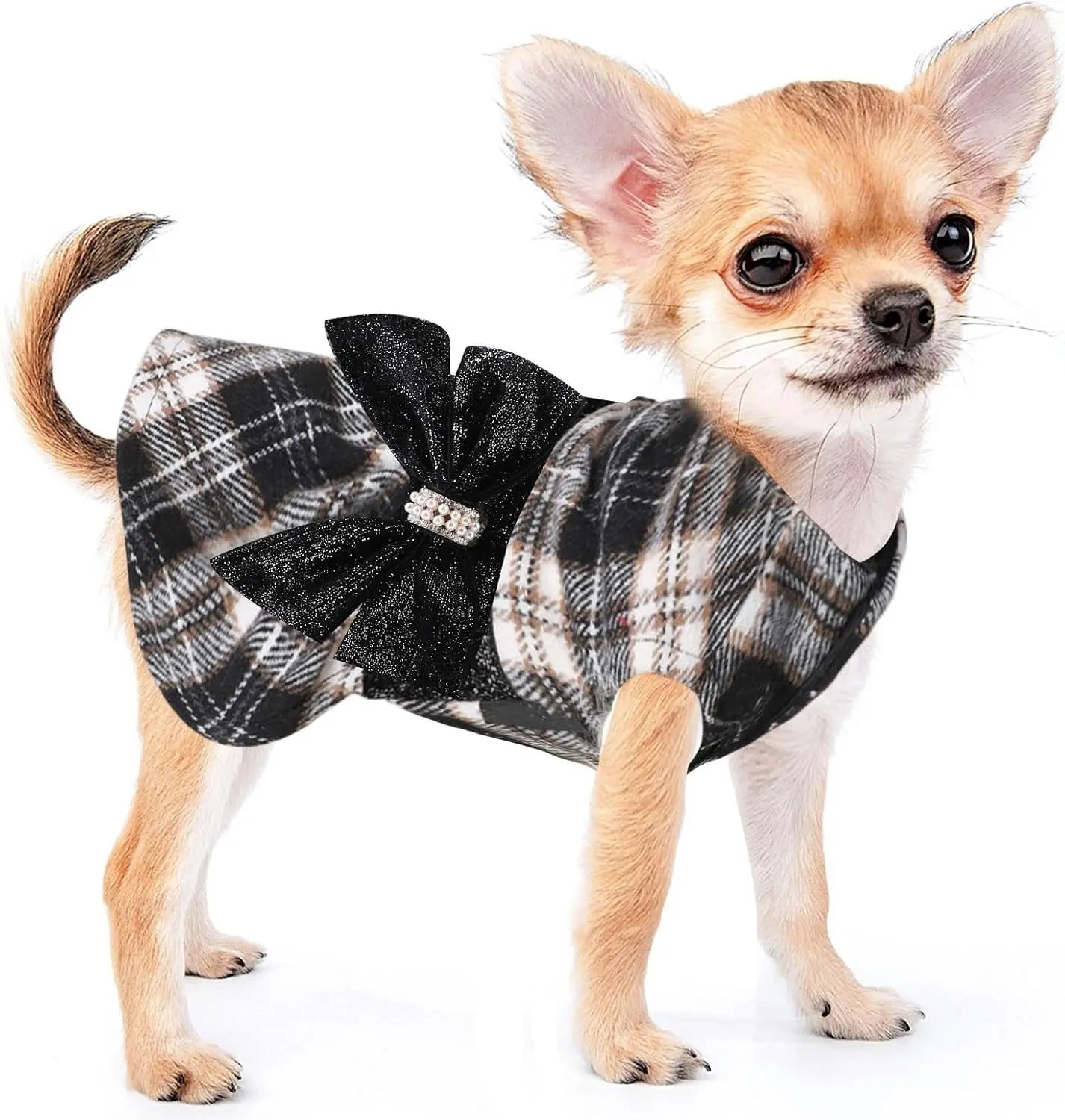 Plaid Dog Sweater Dress for Small Dogs – Warm Winter Outfit for Girl & Boy Puppies