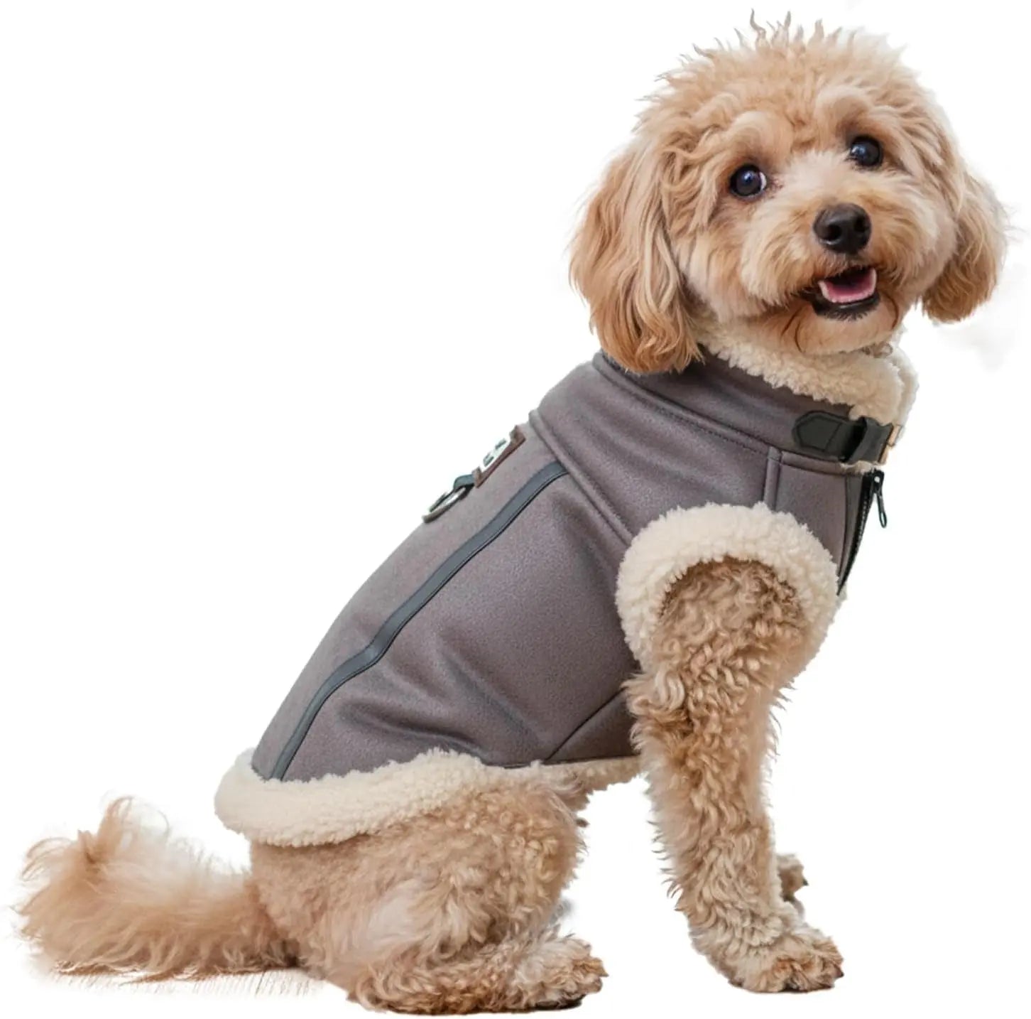 Retro Aviator Dog Jacket Faux Leather Sherpa Coat XS-3XL Winter