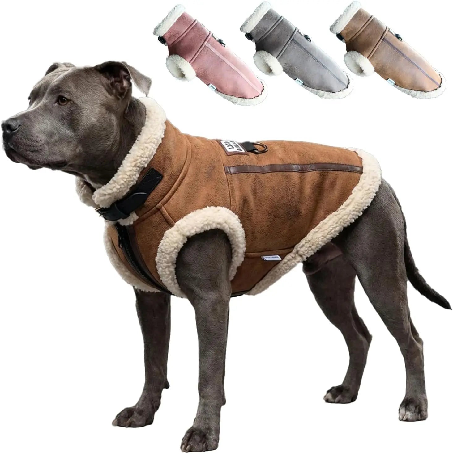 Retro Aviator Dog Jacket Faux Leather Sherpa Coat XS-3XL Winter