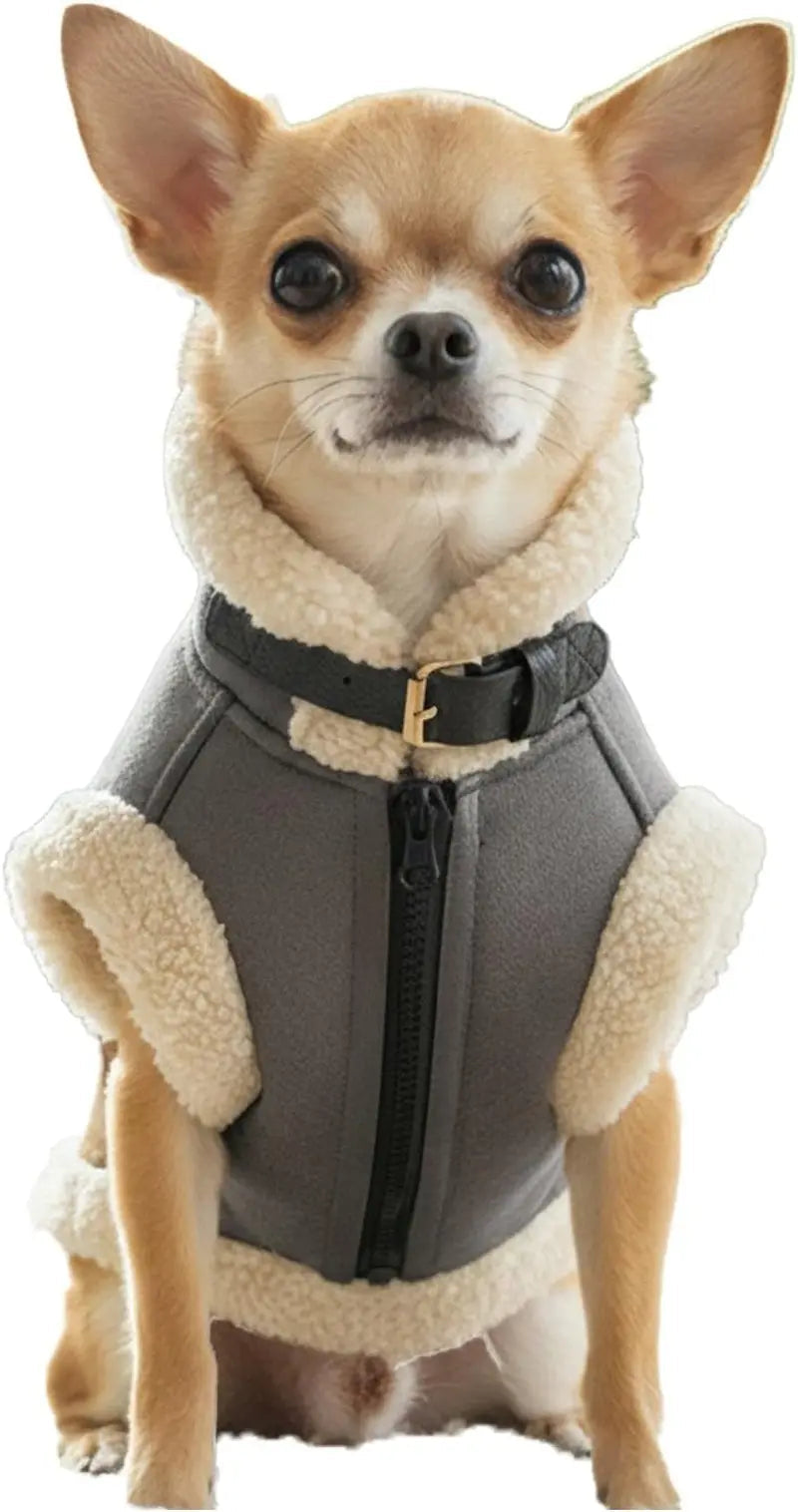 Retro Aviator Dog Jacket Faux Leather Sherpa Coat XS-3XL Winter