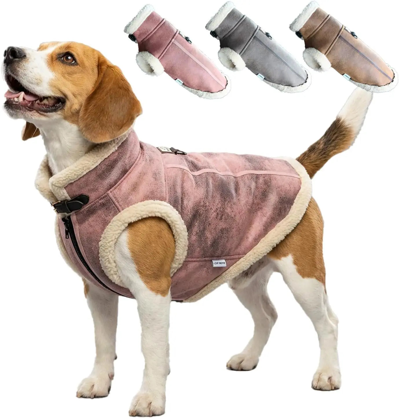 Retro Aviator Dog Jacket Faux Leather Sherpa Coat XS-3XL Winter