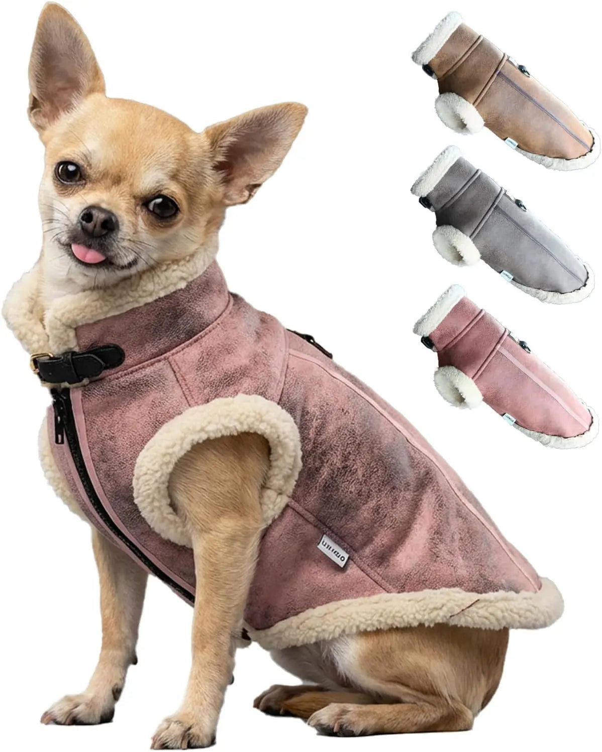 Retro Aviator Dog Jacket Faux Leather Sherpa Coat XS-3XL Winter